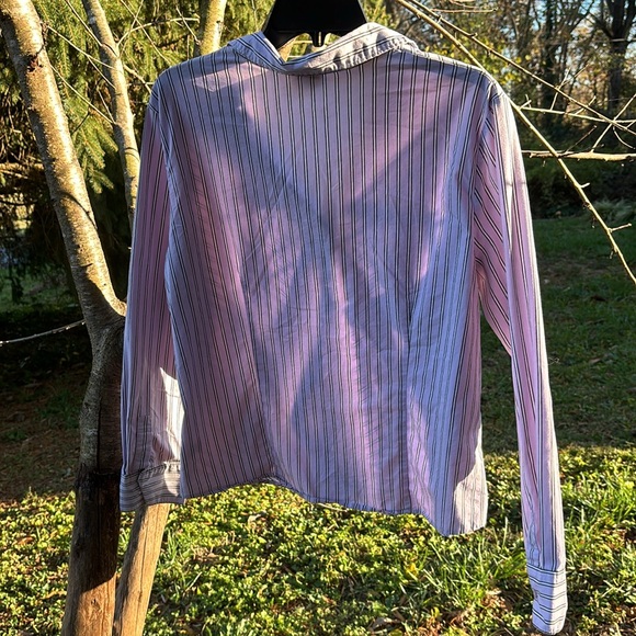 George Stretch Button Up Blouse Diagonal Purple Black White Stripes XL (16/18) - Picture 4 of 16